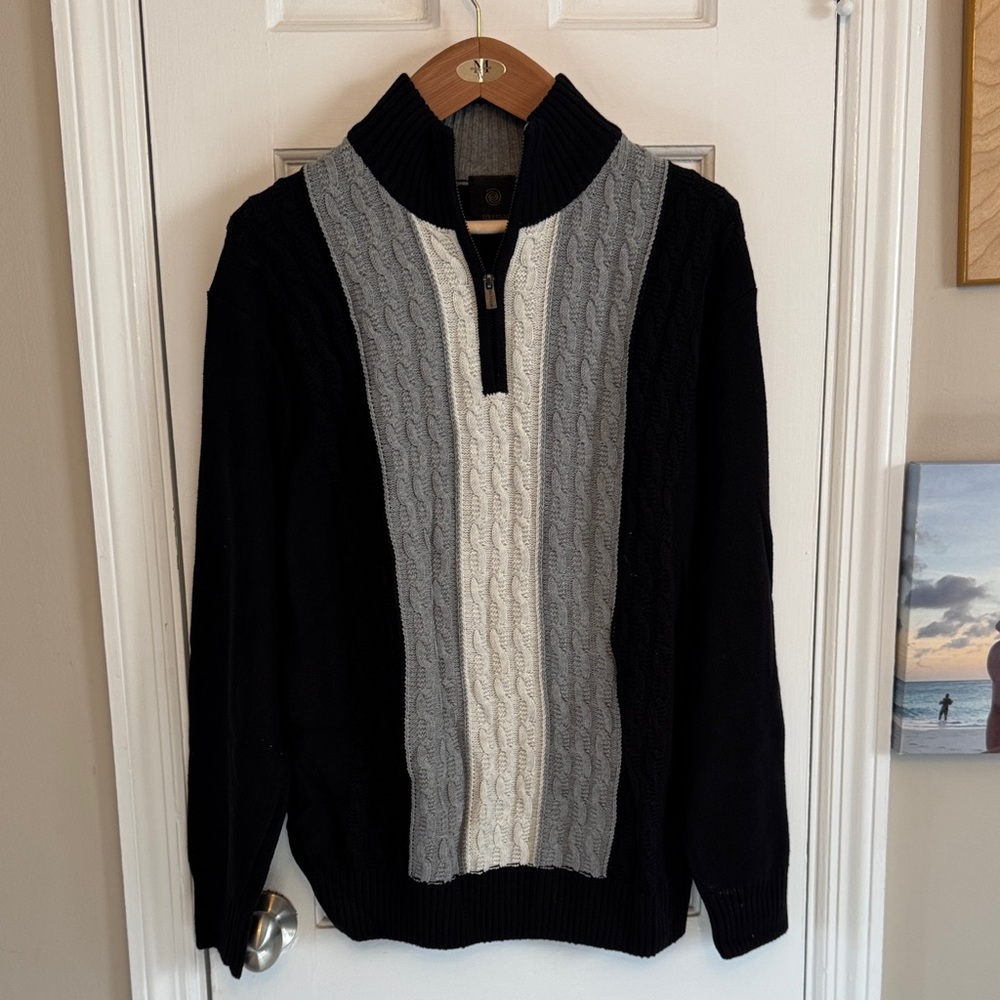 Men's Classic Black and Gray Zip-Up Sweater